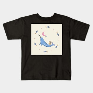 Narwhal with fishes - blue, pink, yellow Kids T-Shirt